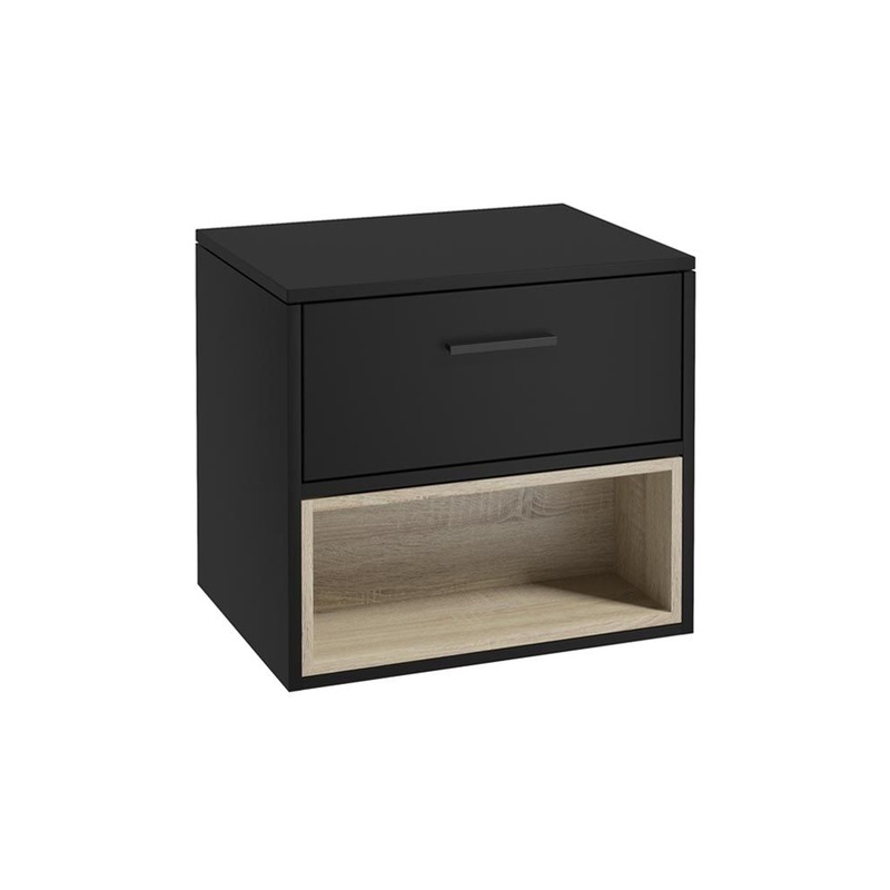 Sonas Malmo Wall Hung 60Cm Single Drawer Countertop Vanity Unit | Matt Black Matt | Black Handle | UF0981