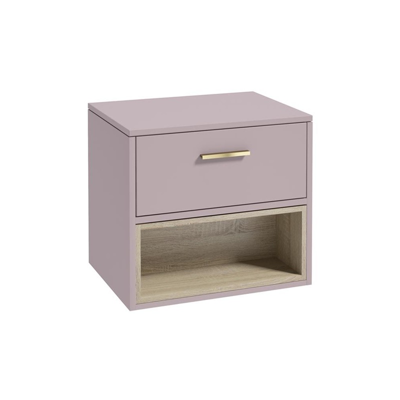 Sonas Malmo Wall Hung 60Cm Single Drawer Countertop Vanity Unit | Matt Cashmere Pink | Brushed Gold Handle | UF0985