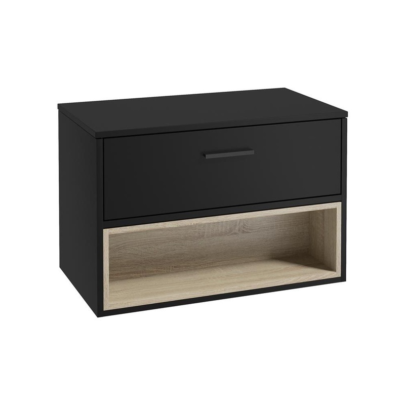 Sonas Malmo Wall Hung 80Cm Single Drawer Countertop Vanity Unit | Matt Black | Matt Black Handle | UF1029
