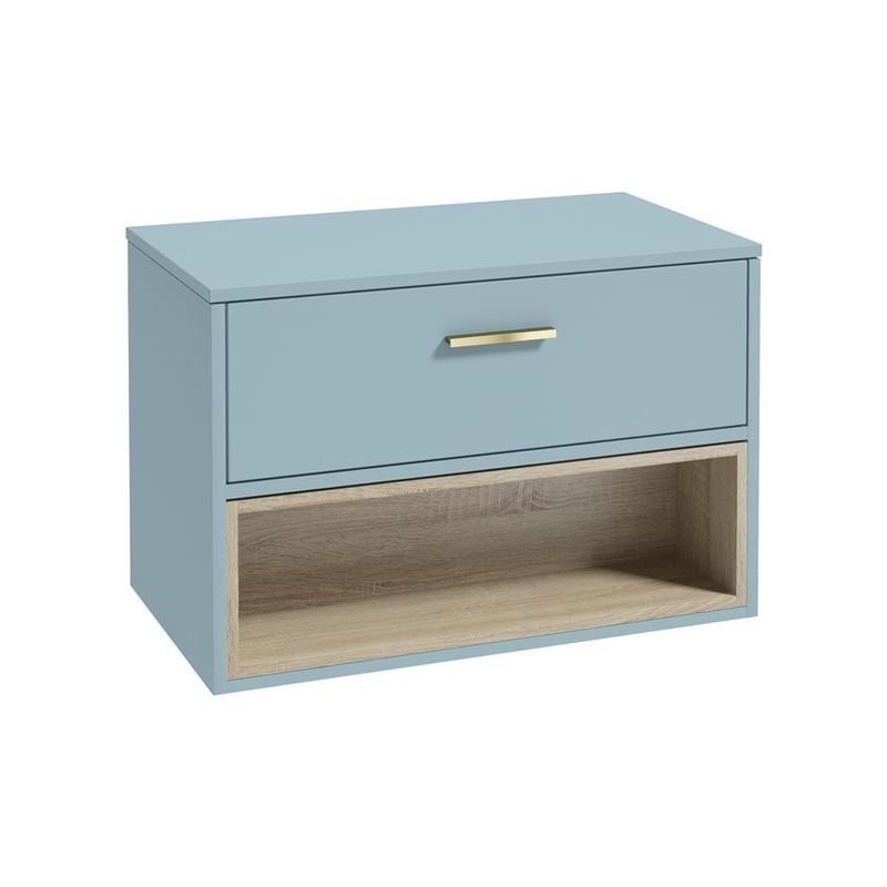 Sonas Malmo Wall Hung 80Cm Single Drawer Countertop Vanity Unit | Matt Morning Sky Blue | Brushed Gold Handle | UF1036