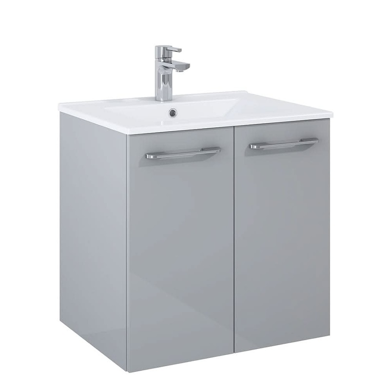 Sonas Otto Plus Gloss Light Grey 60Cm 2 Door Wall Hung Vanity Unit – D46Cm | 2DWOP60LG