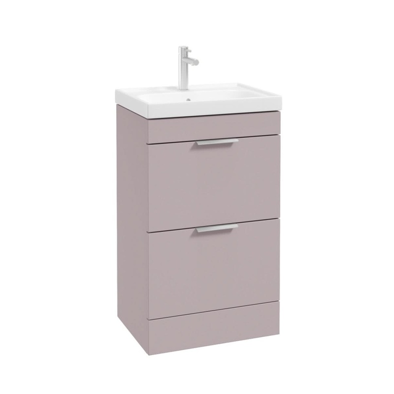 Sonas Stockholm Floorstanding 50Cm Two Drawer Vanity Unit | Matt Cashmere Pink | Brushed Chrome Handle | UF0845
