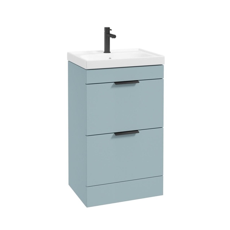 Sonas Stockholm Floorstanding 50Cm Two Drawer Vanity Unit | Matt Morning Sky Blue | Matt Black Handle | UF0849