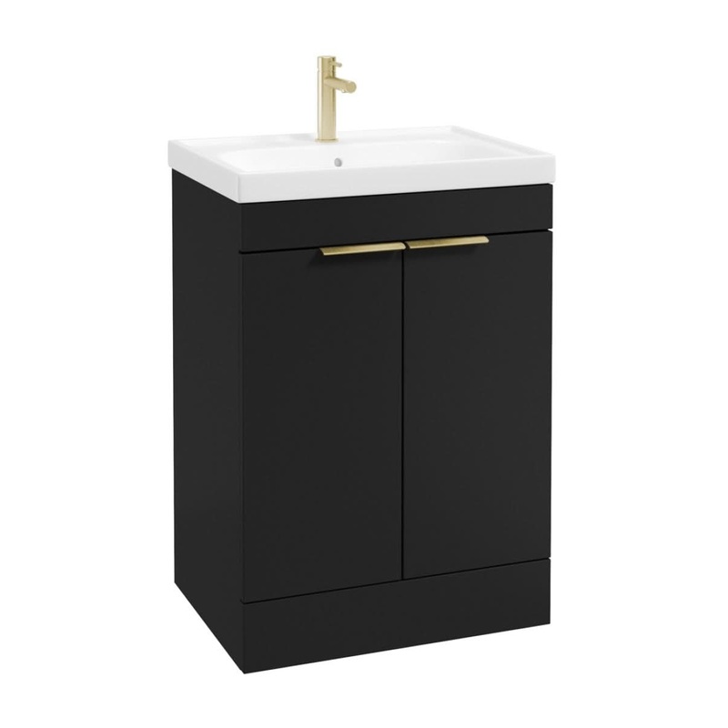 Sonas Stockholm Floorstanding 60Cm Two Door Vanity Unit | Matt Black | Brushed Gold Handle | UF0853