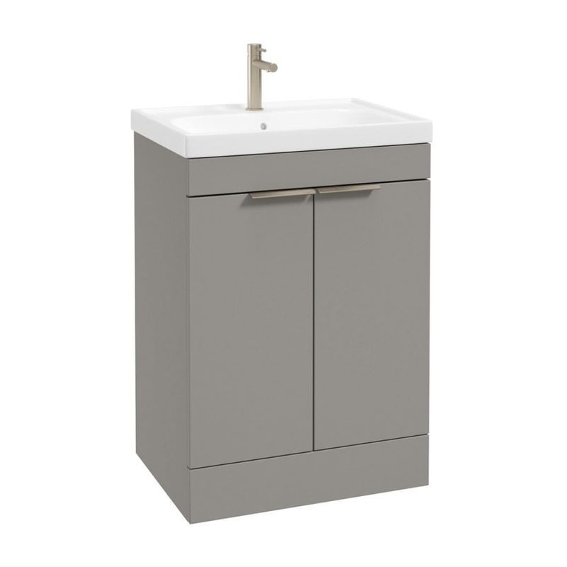 Sonas Stockholm Floorstanding 60Cm Two Door Vanity Unit | Matt Khaki | Brushed Nickel Handle | UF1575