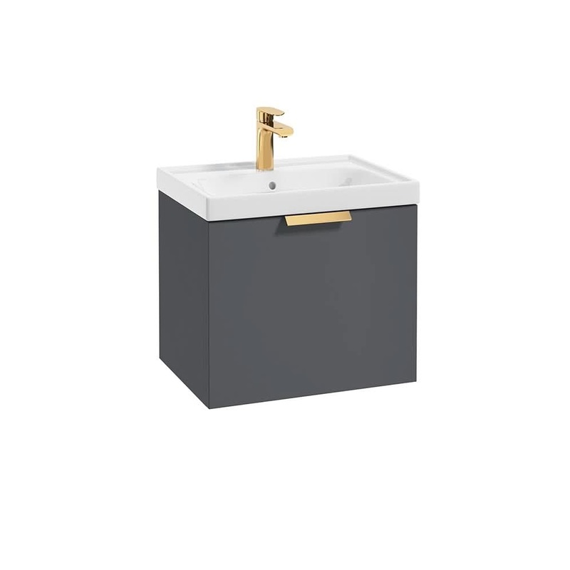Sonas Stockholm Midnight Grey Matt 50Cm Wall Hung Vanity Unit – Brushed Gold Handle | GWST50MN