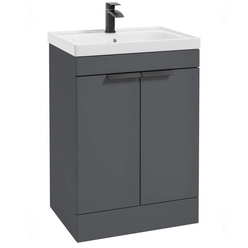 Sonas Stockholm Midnight Grey Matt 60Cm 2 Door Floor Standing Vanity Unit – Matt Black Handle | BFST60MN