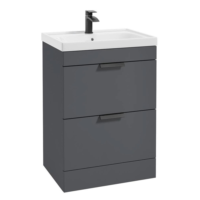 Sonas Stockholm Midnight Grey Matt 60Cm 2 Drawer Floor Standing Vanity Unit – Matt Black Handle | BDST60MN