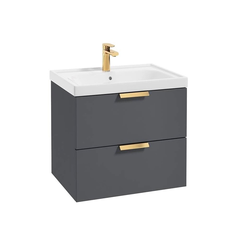 Sonas Stockholm Midnight Grey Matt 60Cm Wall Hung Vanity Unit – Brushed Gold Handle | GWST60MN