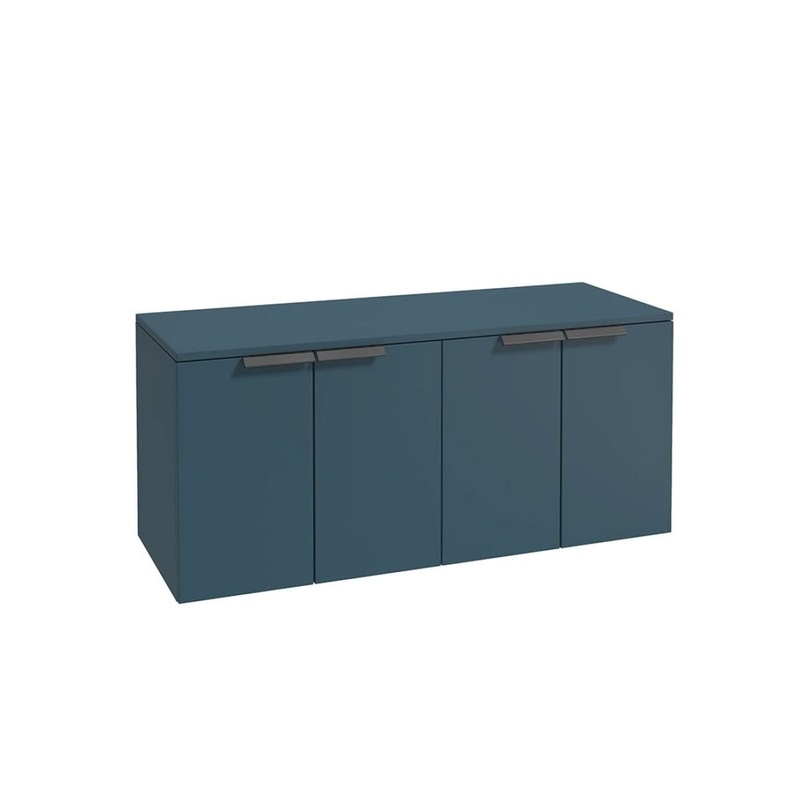 Sonas Stockholm Wall Hung 120Cm Four Door Countertop Vanity Unit | Matt Ocean Blue | Matt Black Handle | UF1287