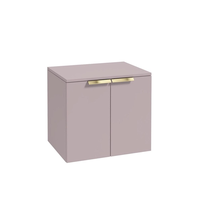 Sonas Stockholm Wall Hung 60Cm Two Door Countertop Vanity Unit | Matt Cashmere Pink | Brushed Gold Handle | UF1270