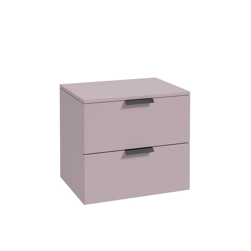 Sonas Stockholm Wall Hung 60Cm Two Drawer Countertop Vanity Unit | Matt Cashmere Pink | Matt Black Handle | UF0810