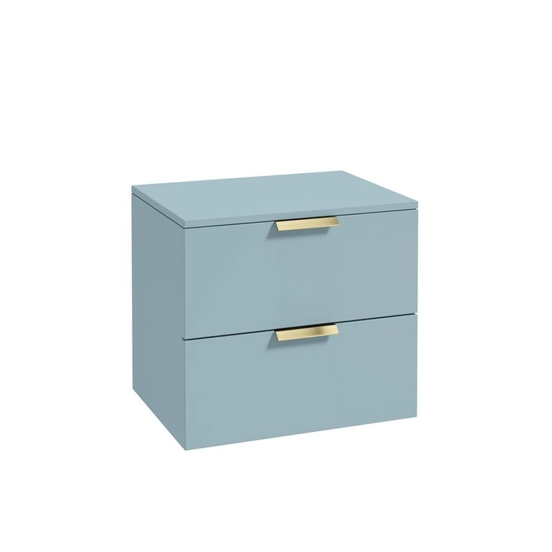Sonas Stockholm Wall Hung 60Cm Two Drawer Countertop Vanity Unit | Matt Morning Sky Blue | Brushed Gold Handle | UF0814