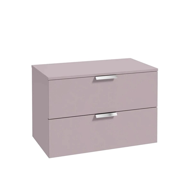 Sonas Stockholm Wall Hung 80Cm Two Drawer Countertop Vanity Unit | Matt Cashmere Pink | Brushed Chrome Handle | UF0827
