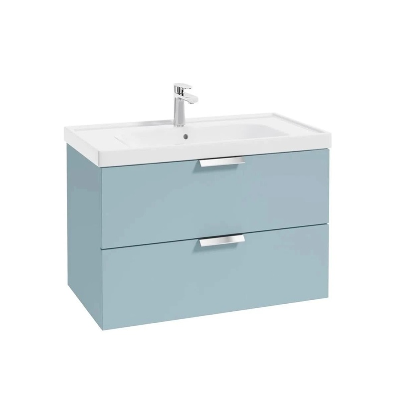 Sonas Stockholm Wall Hung 80Cm Two Drawer Vanity Unit | Matt Morning Sky Blue | Brushed Chrome Handle | UF0821