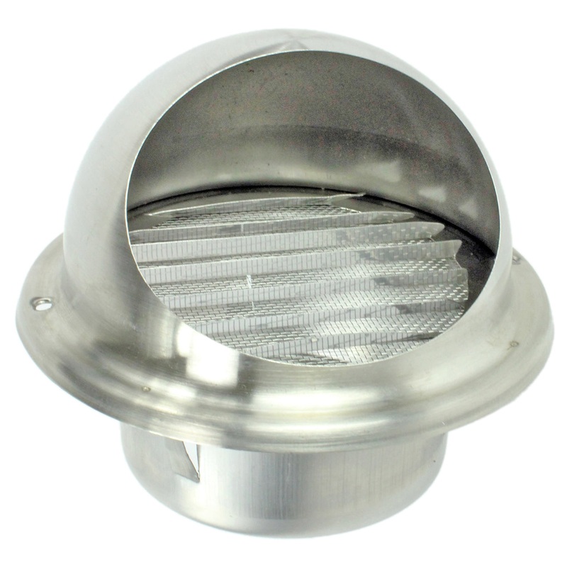 Stainless Steel Round Bull Nosed External Extractor Wall Vent Outlet with Insect Mesh Grille (4″ / 100mm)