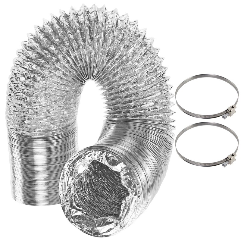 Universal Air Conditioning Aluminium Duct Vent Hose + 2 x Pipe Clips (4″ / 100mm x 5 Metres)