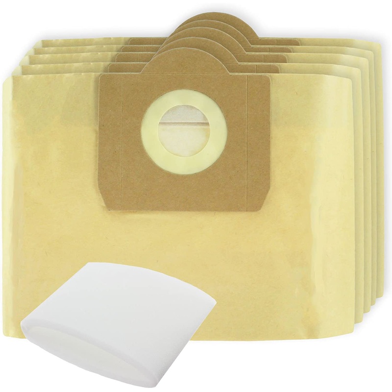 Vacuum Cleaners Dust Bags & Foam Filter Sleeve compatible with Earlex (Pack of 5 + Filter)
