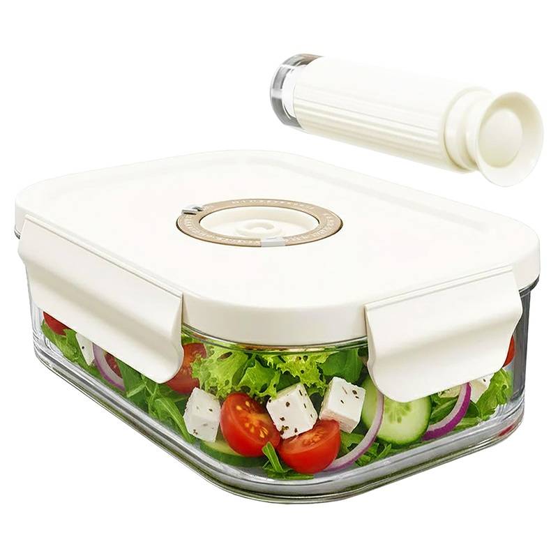Vacuum Food Storage Glass Container with Securing Clips Lid + Manual Sealing Pump (Medium, 1040ml)