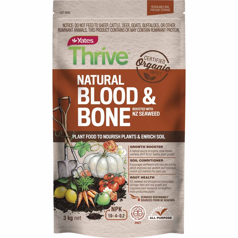 Yates Thrive Certified Organic Natural Blood & Bone Boosted With NZ Seaweed – 3KG